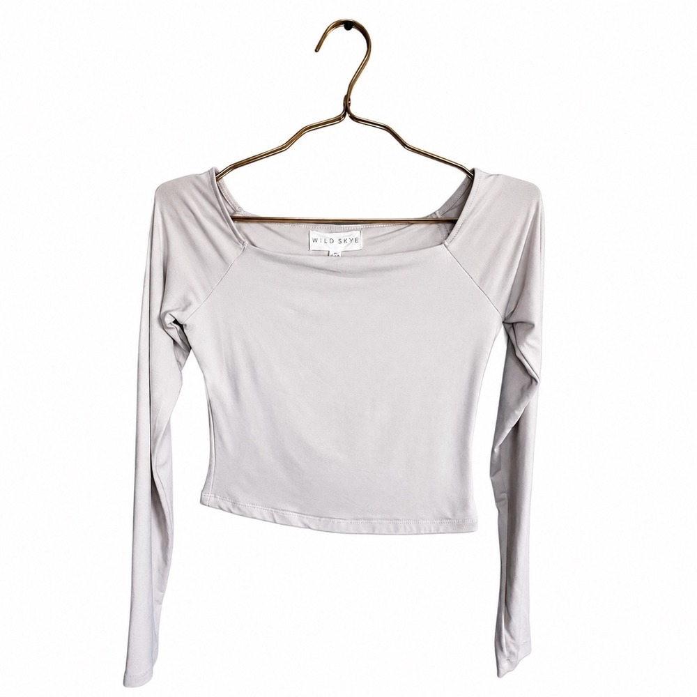 Wild Skye Light Pink Square Neck Long Sleeve Crop Top Stretch Size S Y2K - Picture 2 of 8